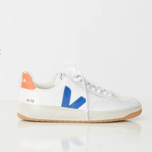 Veja V-12 White Sneakers with Blue and Orange Accents